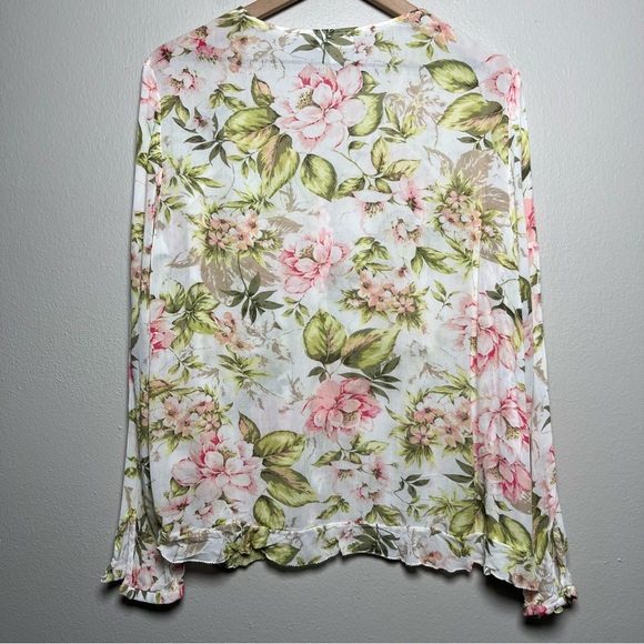 J. Jill Women‎ Top Medium White Floral Dainty Button Down Rayon V-Neck Feminine - Picture 8 of 9